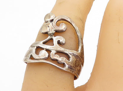 925 Sterling Silver Vintage Dark Tone Swirl Designed Band Ring  Sz 7  RG4997