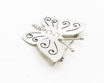 925 Sterling Silver  Vintage Shiny Swirl Butterfly Motif Brooch Pin  BP3679