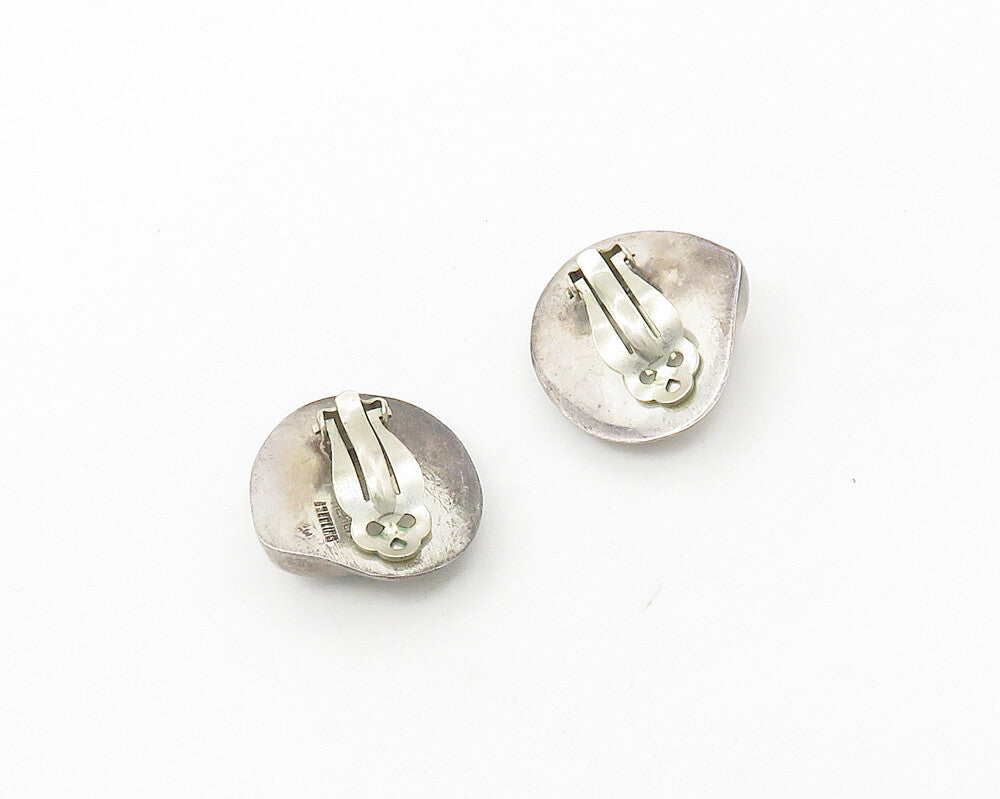 MEXICO 925 Sterling Silver  Vintage Shiny Smooth Non Pierce Earrings  EG9047