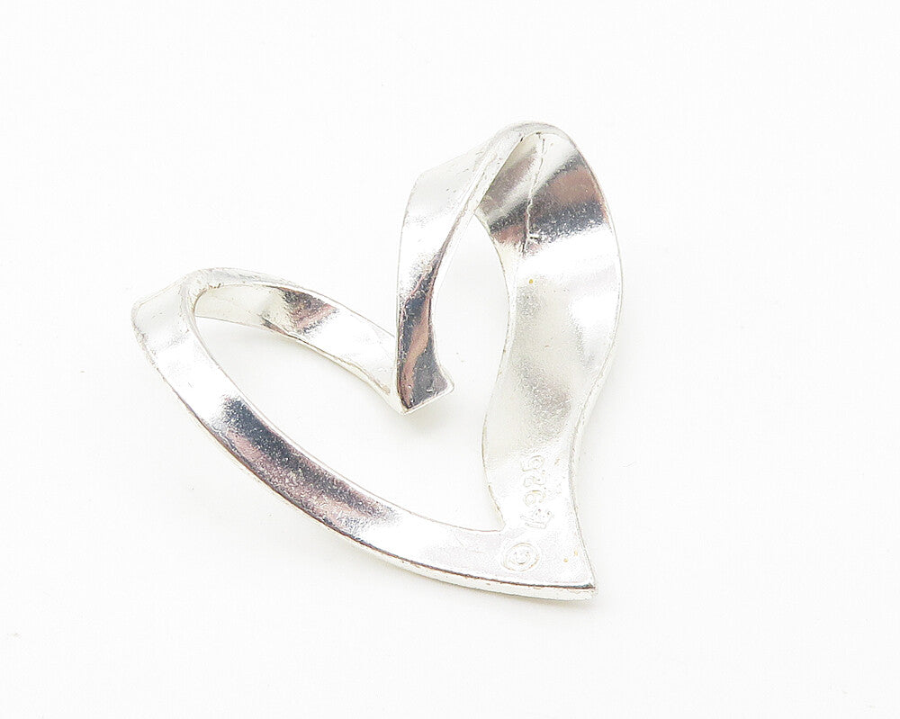 925 Sterling Silver  Vintage Shiny Smooth Open Love Heart Pendant  PT8621
