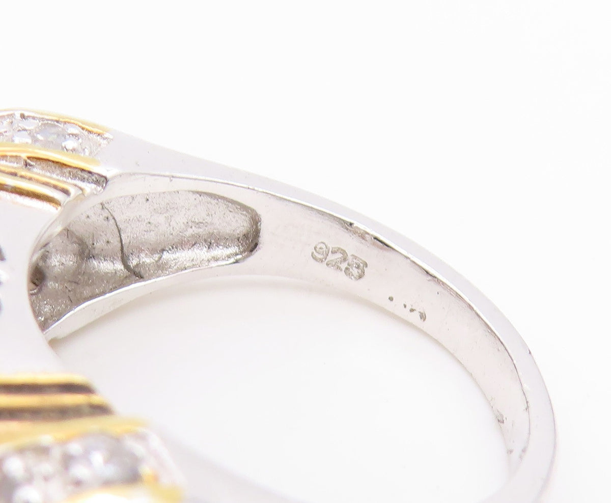 14k Gold & 925 Sterling Silver Vintage Ring Onyx Statement Band  Sz 7  RG34580