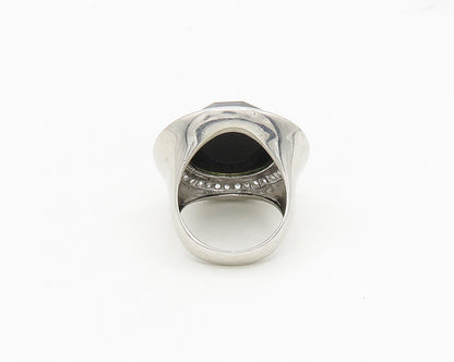 925 Sterling Silver  Hematite Dome & Cubic Zirconia Cocktail Ring Sz 8 RG17634