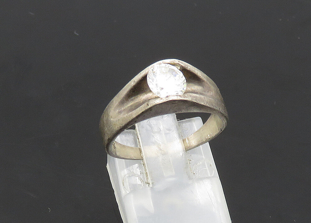 MEXICO 925 Silver  Vintage Cubic Zirconia Dome Solitaire Ring Sz 7  RG21022