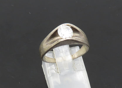 MEXICO 925 Silver  Vintage Cubic Zirconia Dome Solitaire Ring Sz 7  RG21022
