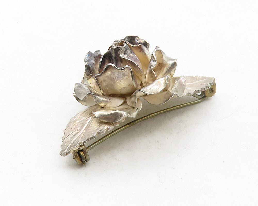 MEXICO 925 Sterling Silver  Vintage Sculpted Single Flower Brooch Pin  BP4801