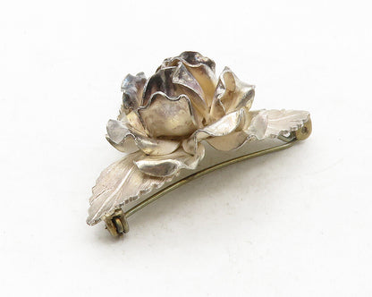 MEXICO 925 Sterling Silver  Vintage Sculpted Single Flower Brooch Pin  BP4801