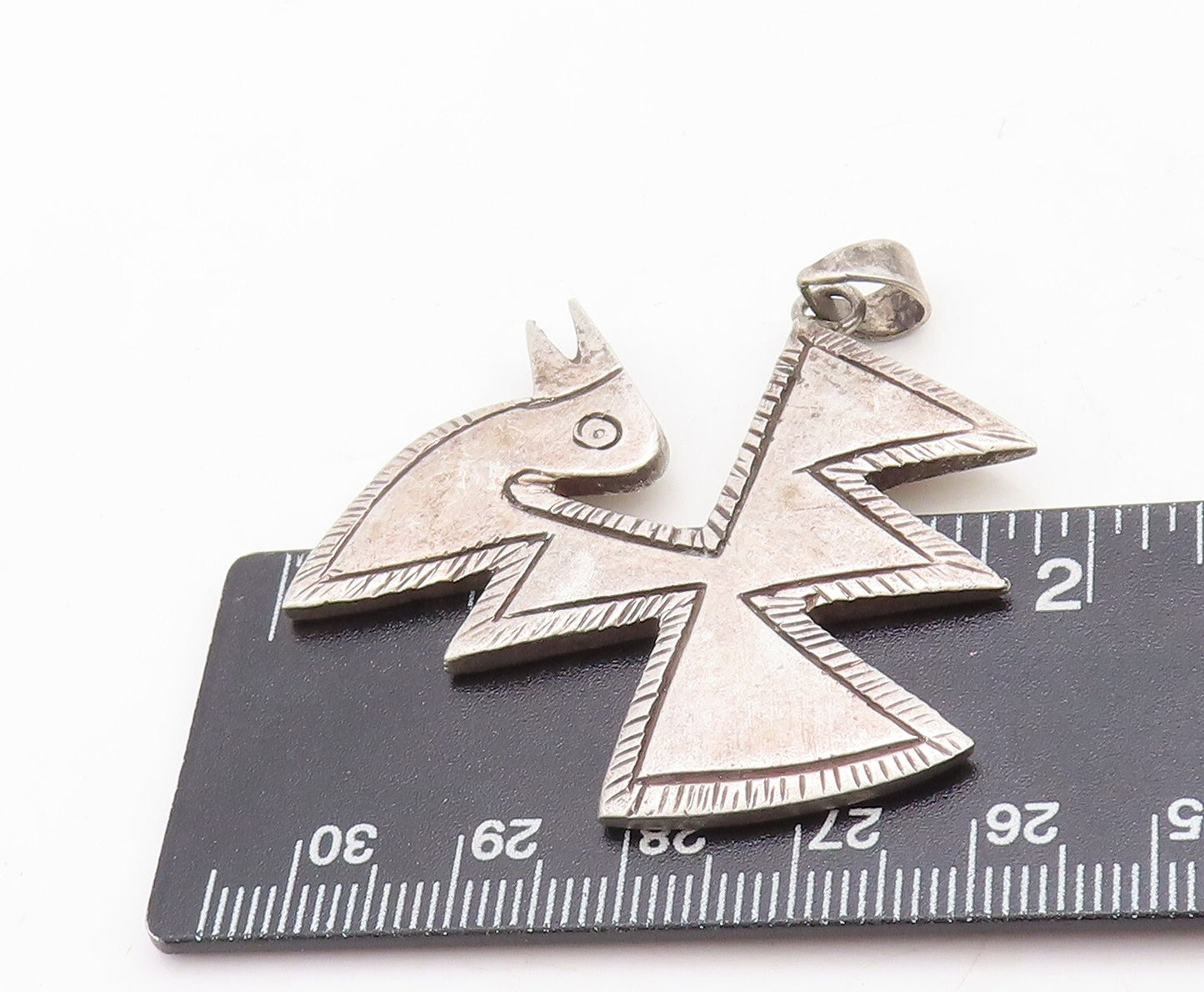 925 Sterling Silver Vintage Pendant Dark Tone Designer Etched Bird  PT23733