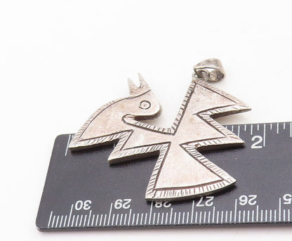 925 Sterling Silver Vintage Pendant Dark Tone Designer Etched Bird  PT23733