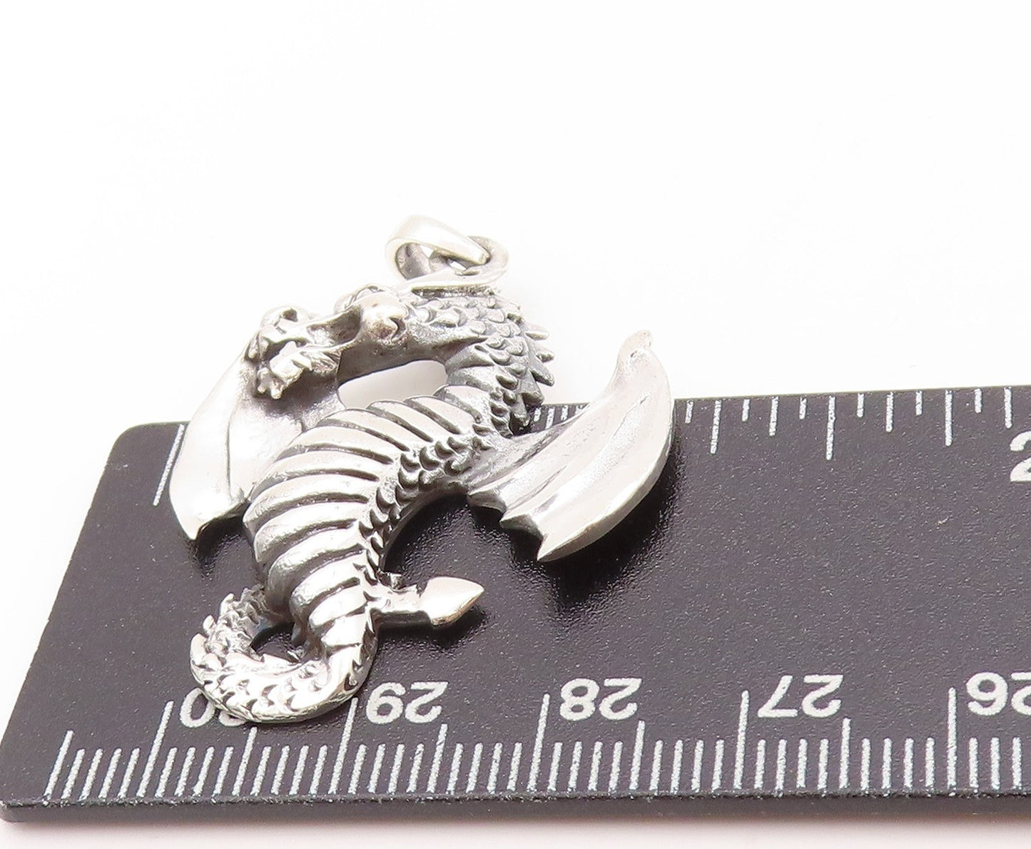 925 Sterling Silver Vintage Pendant Dark Tone Chinese Wyvern Dragon  PT24221