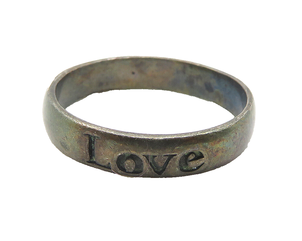 925 Sterling Silver  Vintage Oxidized Love Stamped Band Ring Sz 8  RG11404