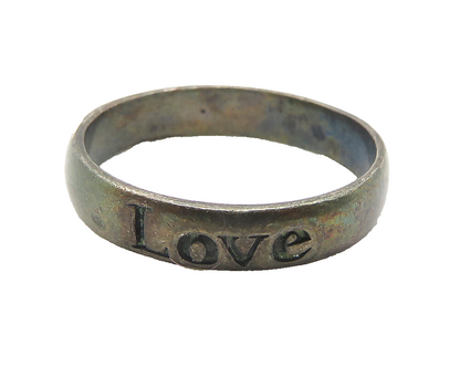 925 Sterling Silver  Vintage Oxidized Love Stamped Band Ring Sz 8  RG11404