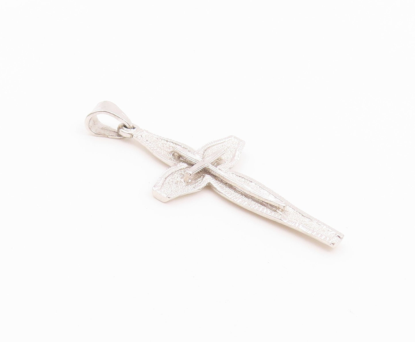 925 Sterling Silver Vintage Pendant Textured Layered Religious Cross  PT26460