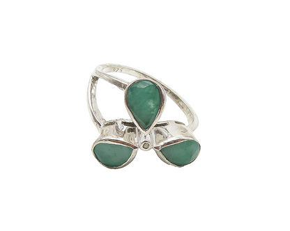 925 Sterling Silver  Tear Drop Emerald Floral Motif Band Ring Sz 6.5  RG10557