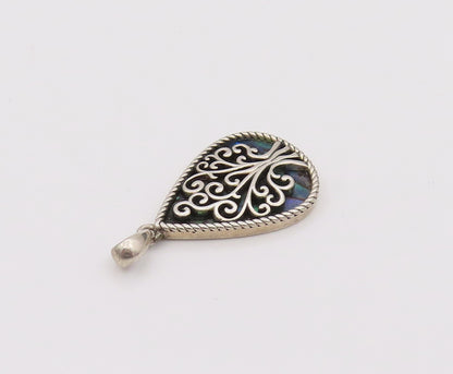 925 Silver  Vintage Swirly Tree Of Life Twisted Rope Border Pendant  PT22036