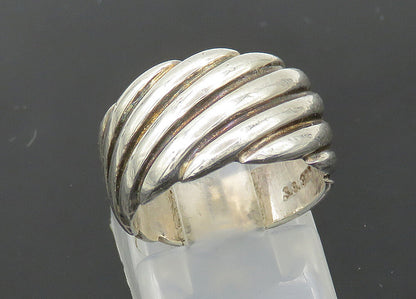 925 Sterling Silver  Vintage Shiny Slanted Fluted Band Ring Sz 5  RG21282