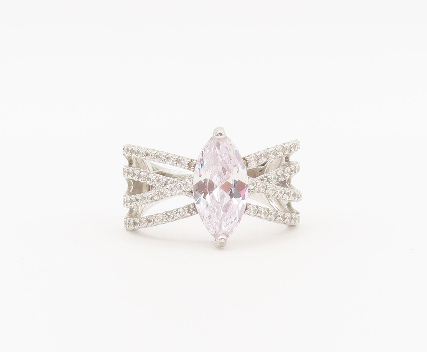 925 Sterling Silver Vintage Ring Marquis Cut Multi Split Band CZ Sz 7.5  RG27915