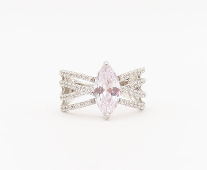 925 Sterling Silver Vintage Ring Marquis Cut Multi Split Band CZ Sz 7.5  RG27915