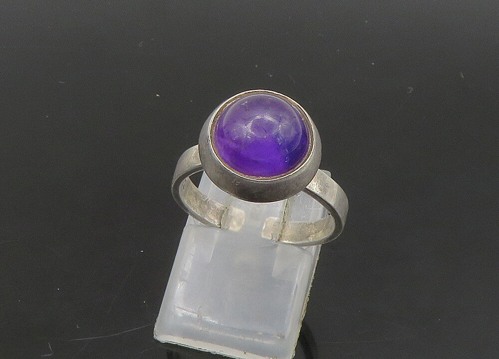 FINLAND 925 Silver   Vintage Cabochon Cut Amethyst Band Ring Sz 6.5  RG23022