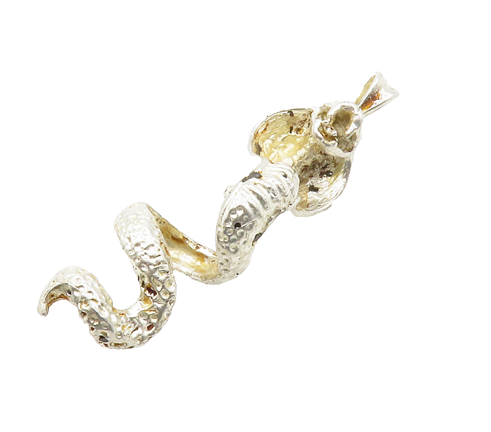 925 Sterling Silver  Vintage Shiny Slithering Cobra Snake Pendant  PT11689