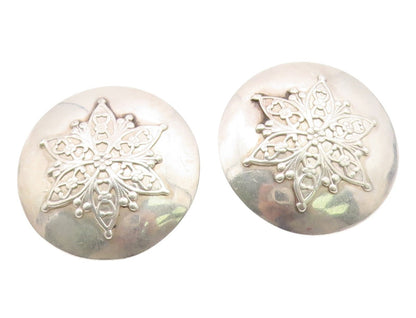 925 Sterling Silver Vintage Earrings MIDDLE EAST Floral Motif Concho  EG14178
