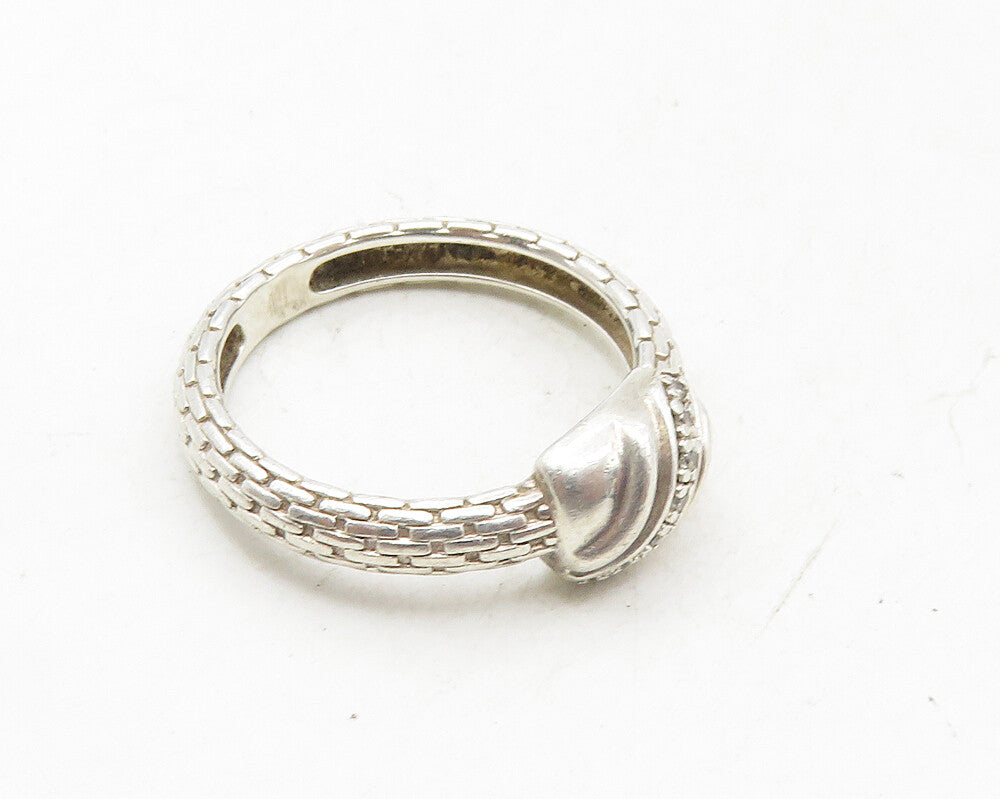 925 Sterling Silver  Shiny Genuine Diamonds Brick Layer Band Ring Sz 7  RG9978