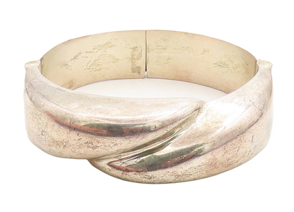 MEXICO 925 Sterling Silver  Vintage Hollow Fluted Dome Bangle Bracelet  BT1526