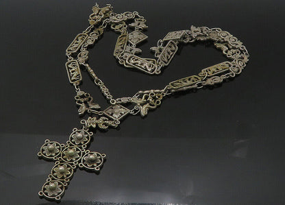 800 Silver Vintage Antique Heavy Religious Cross Chain Necklace  NE3589