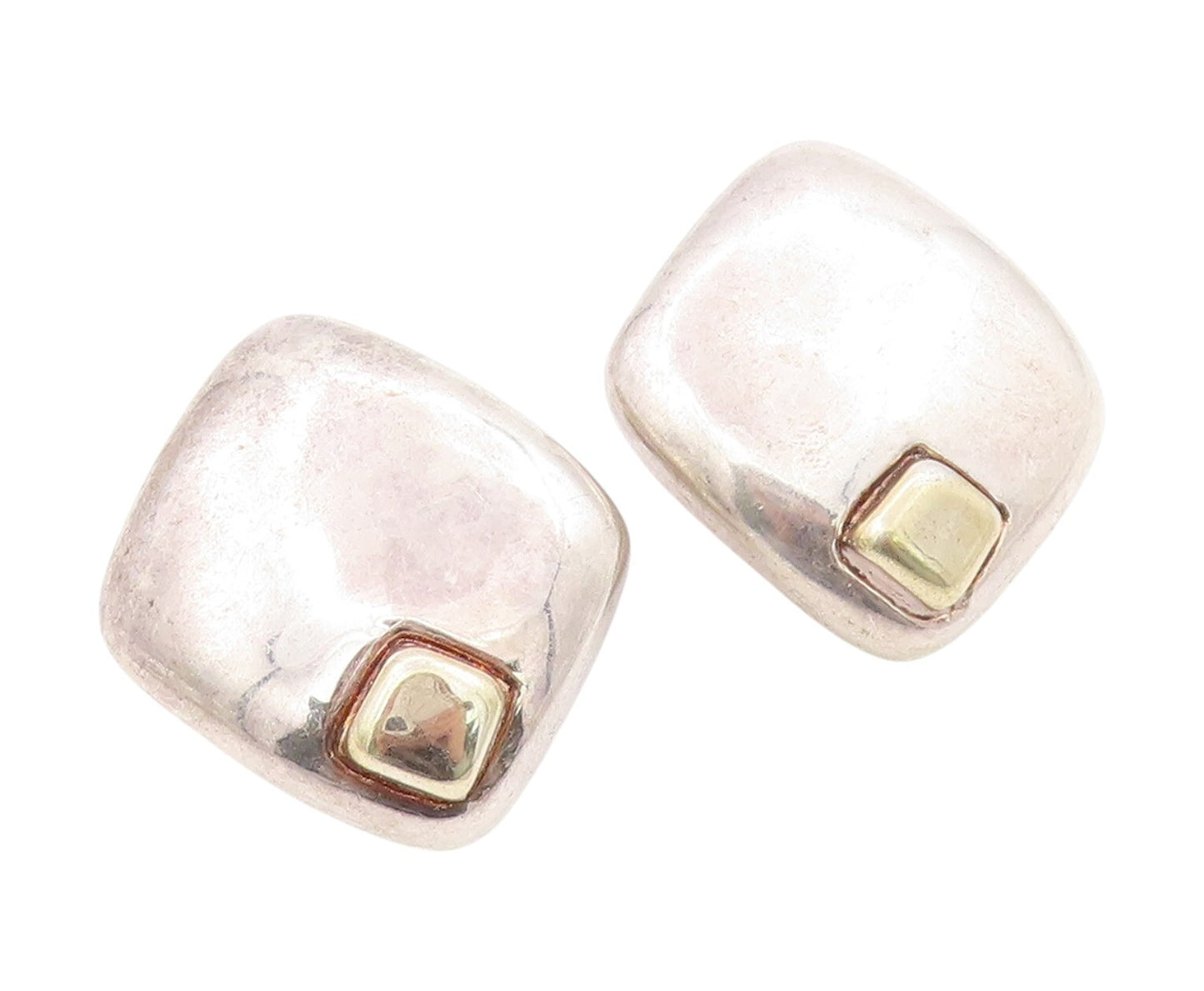 925 Sterling Silver Vintage Earrings Designer Puffed Solid Square Cut  EG13414