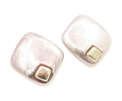 925 Sterling Silver Vintage Earrings Designer Puffed Solid Square Cut  EG13414
