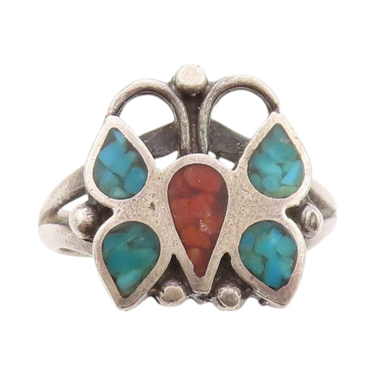 925 Sterling Silver Vintage Ring SOUTHWESTERN Crushed Turquoise Sz 7 RG32387