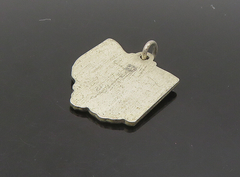 925 Sterling Silver  Vintage Dark Tone Ohio State Map Motif Pendant  PT19503