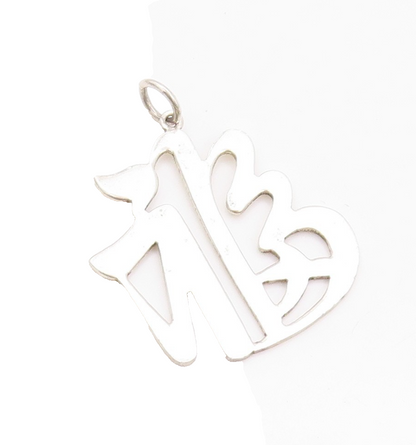 925 Sterling Silver Vintage Pendant Chinese Character Of Good Fortune  PT24075
