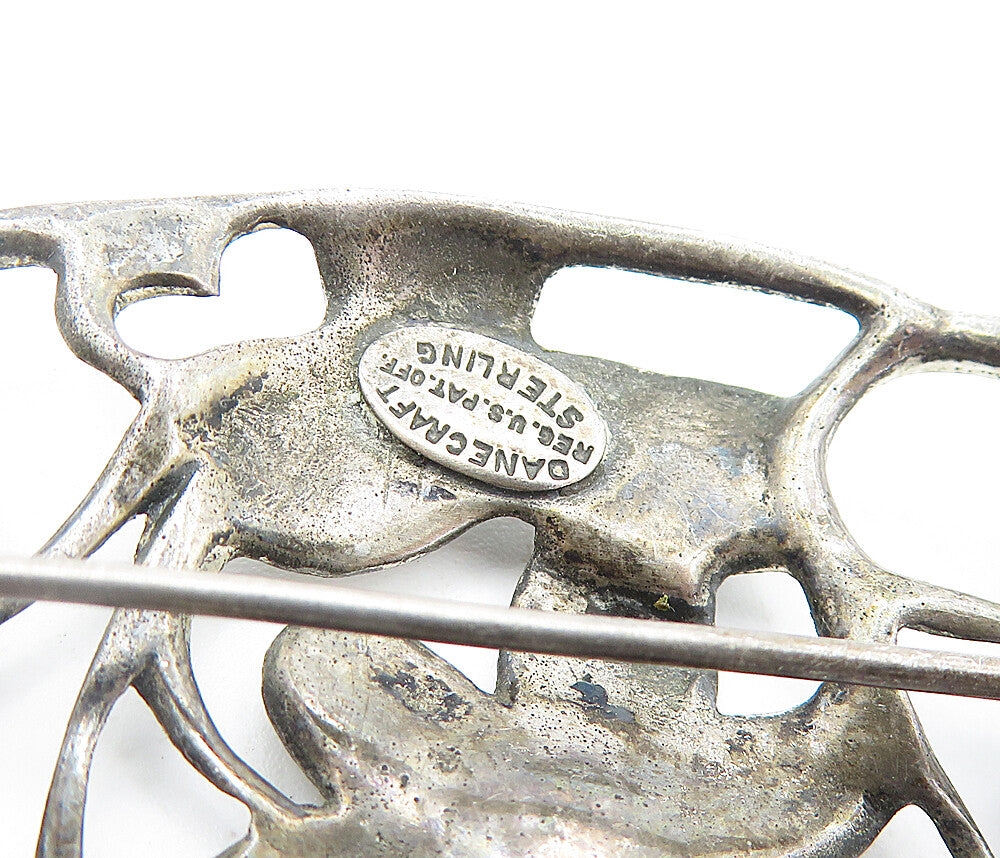 DANECRAFT 925 Silver  Vintage Dark Tone Floral Vine Motif Brooch Pin  BP1706