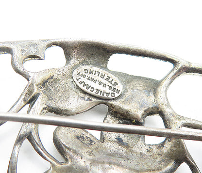 DANECRAFT 925 Silver  Vintage Dark Tone Floral Vine Motif Brooch Pin  BP1706