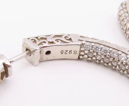 925 Sterling Silver Vintage Earrings Multi Row Sparkling CZ Pave Hoops  EG14070