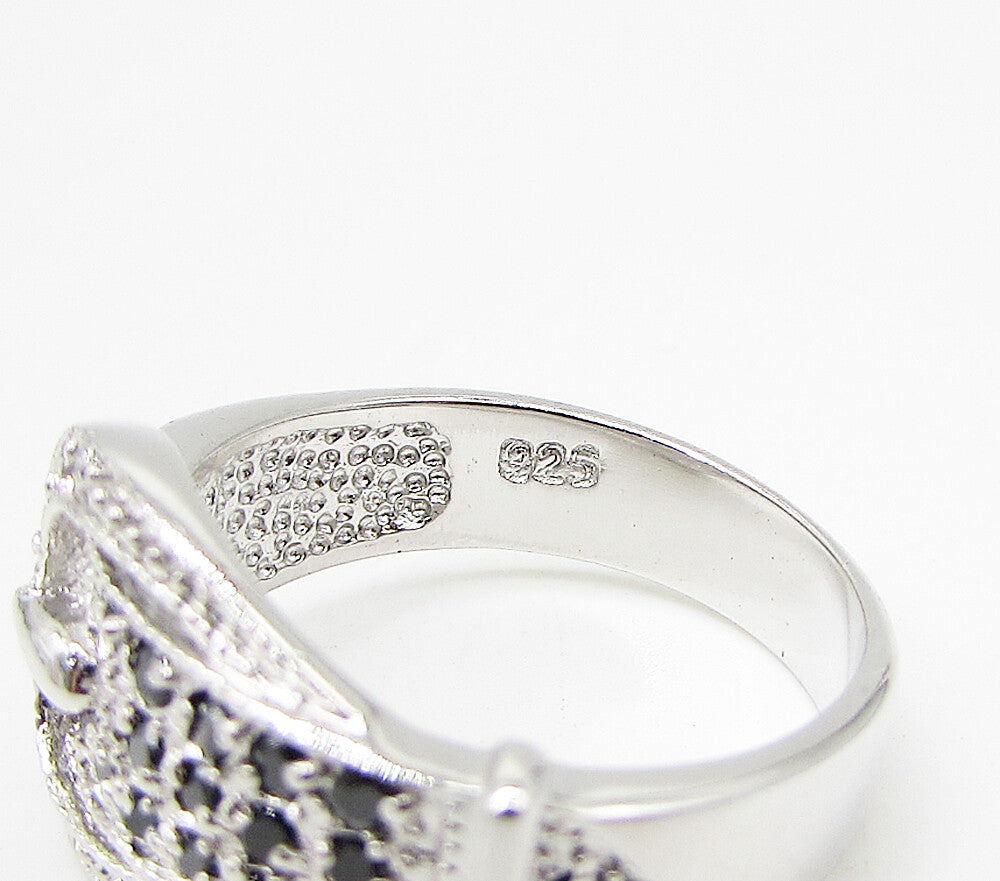 925 Silver  Sapphire & White Cubic Zirconia Belt Style Band Ring Sz 7  RG3425