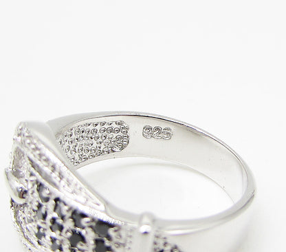925 Silver  Sapphire & White Cubic Zirconia Belt Style Band Ring Sz 7  RG3425