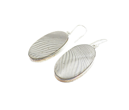 925 Sterling Silver  Vintage Striped Grey Agate Shiny Drop Earrings  EG3158