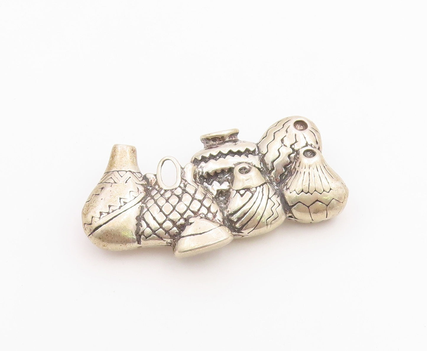 925 Sterling Silver  Vintage Shiny Etched Pottery Vases Brooch Pin  BP7898