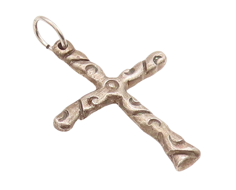 925 Sterling Silver Vintage Pendant Swirly Grooved Religious Cross  PT23332