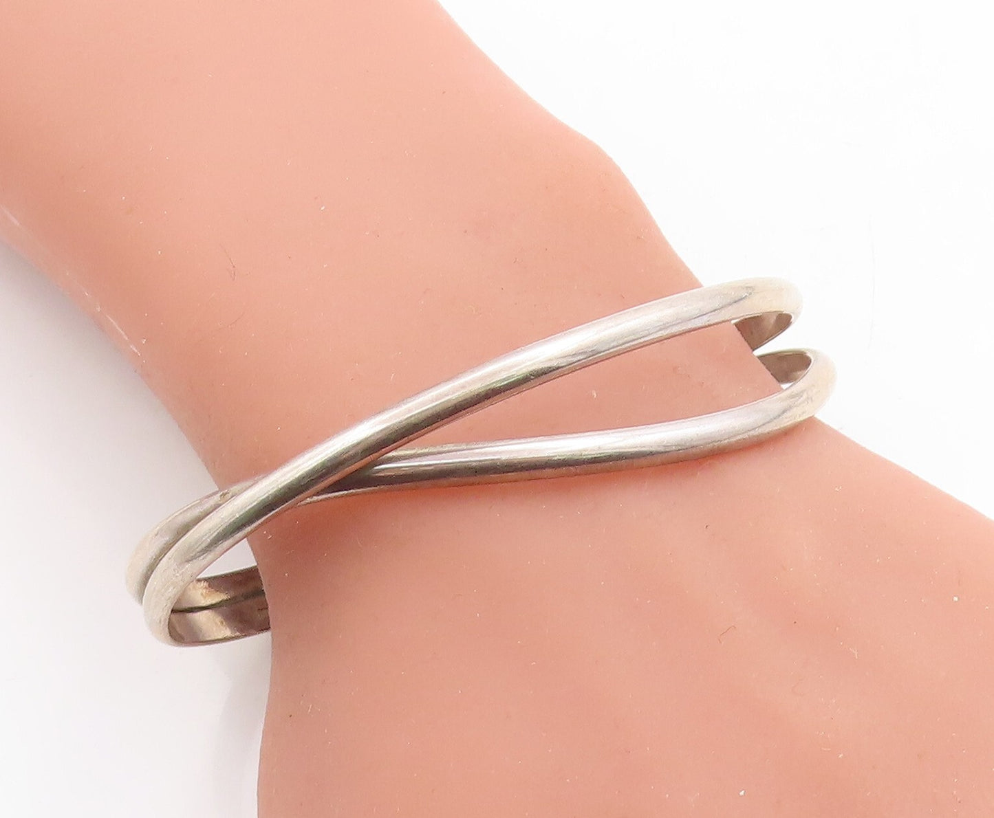 925 Sterling Silver  Vintage Shiny Split Shank Design Cuff Bracelet  BT2418