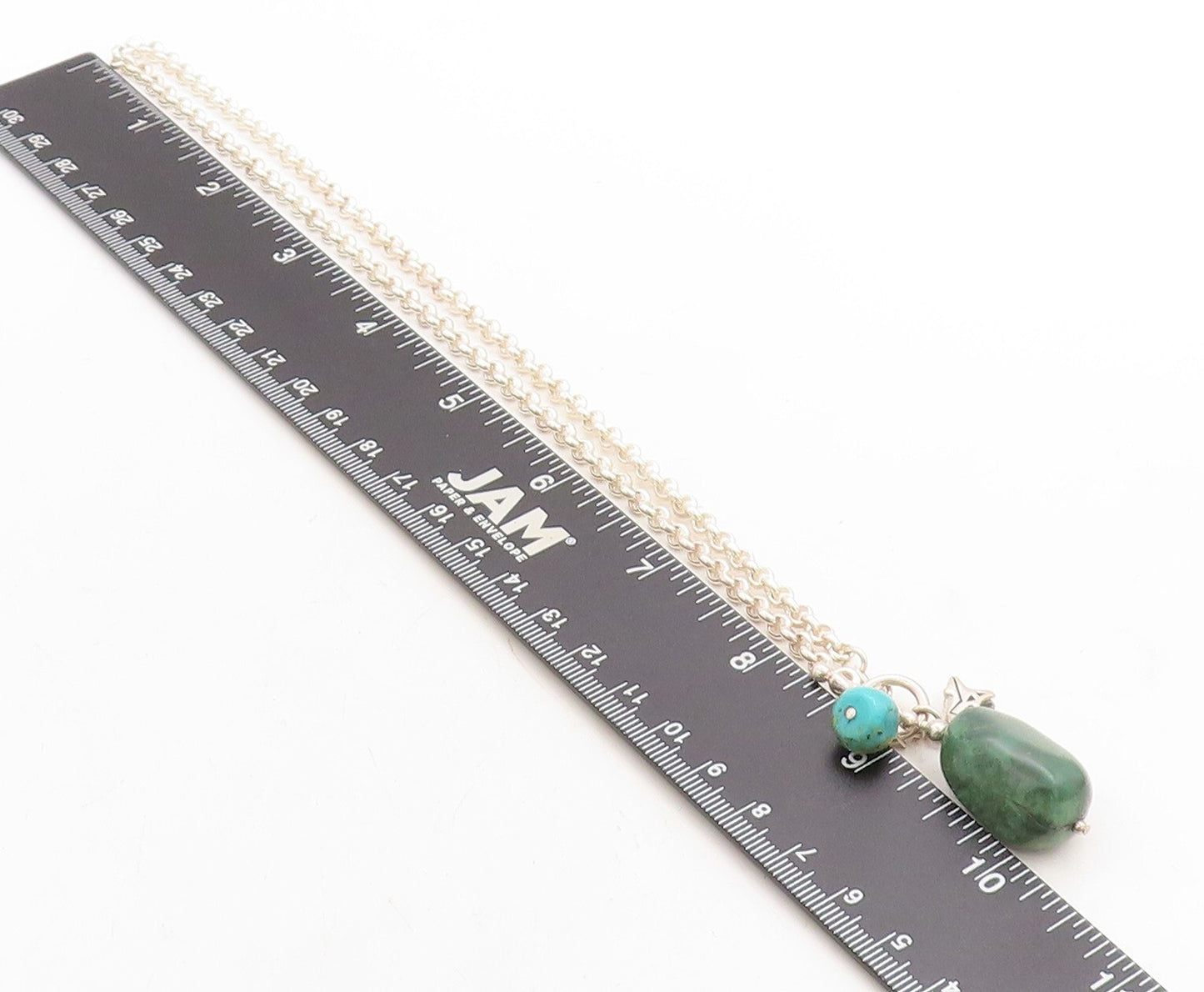 SHUBE 925 Sterling Silver  Vintage Jasper & Turquoise Chain Necklace  NE1978