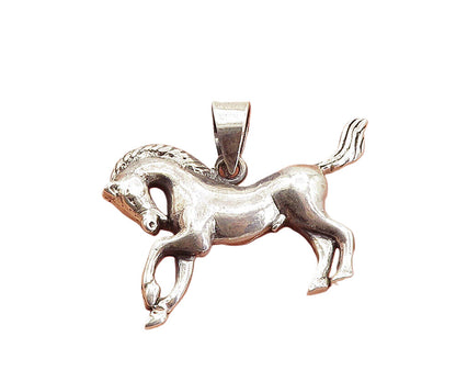 925 Sterling Silver  Vintage Shiny Petite Galloping Horse Motif Pendant PT5972