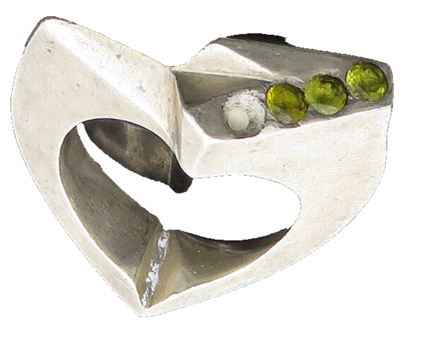 925 Sterling Silver  Vintage Peridot Modernist Shiny Band Ring Sz 7  RG20692