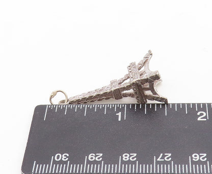925 Sterling Silver Vintage Pendant Solid Cutout CZ Inlay Eiffel Tower  PT23705