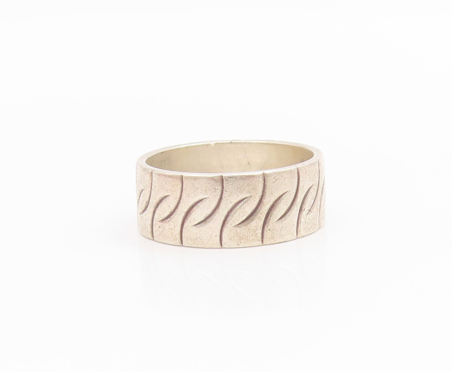 925 Sterling Silver Vintage Ring Modernist Etched Pattern Band  Sz 6  RG34493