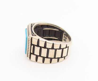 925 Sterling Silver Vintage Ring CHIMODA Turquoise Geometric Band  Sz 9  RG35545