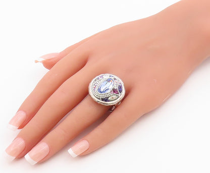 925 Sterling Silver Vintage Ring ISRAEL Multi Gemstone Cluster  Sz 10.5  RG36461