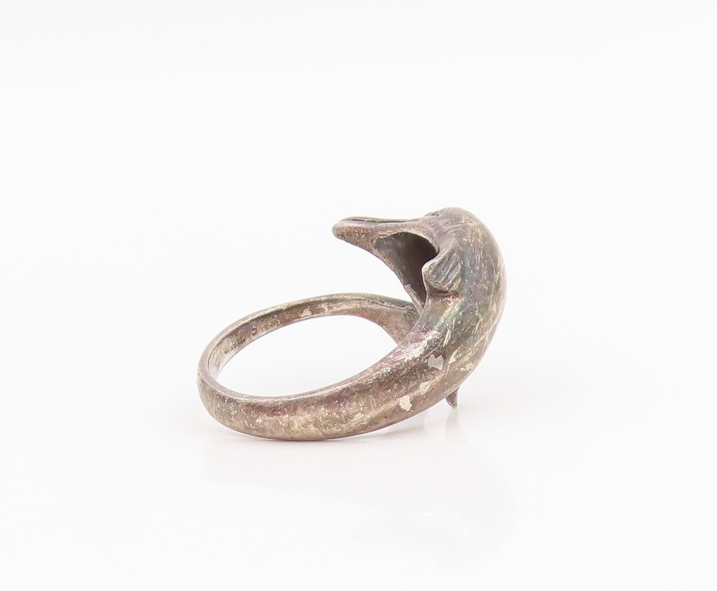 925 Sterling Silver Vintage Ring Chunky Baby Dolphin Bypass Band  Sz 6  RG34302