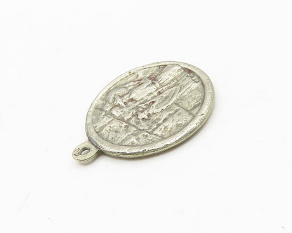 925 Sterling Silver  Vintage Antique Western Wall Scene Round Pendant  PT14633